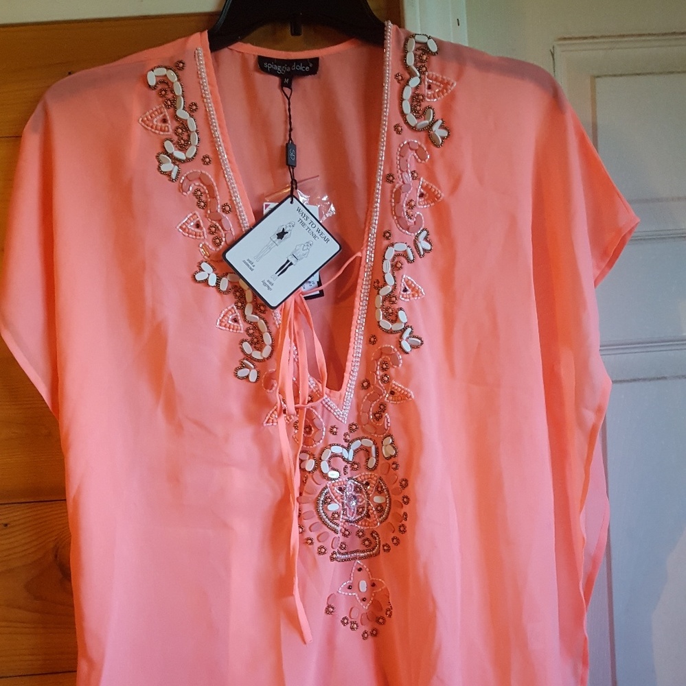 Coral, embellished Swim-suit cover-up